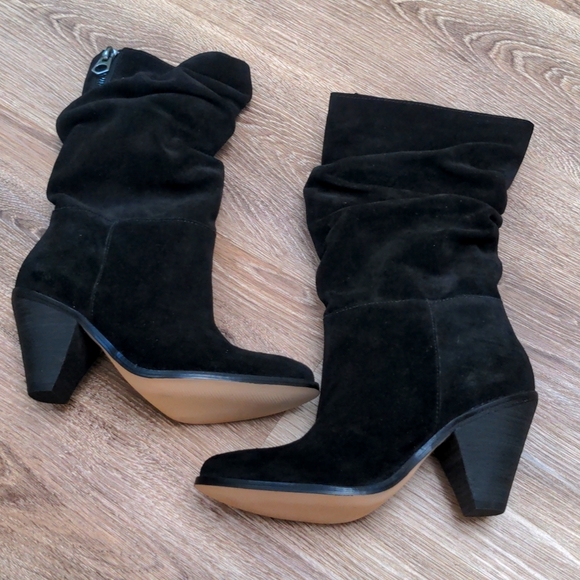 Chinese Laundry Shoes - Chinese Laundry Black Stella Boots Ruched Suede Quarter Zip Up Boots